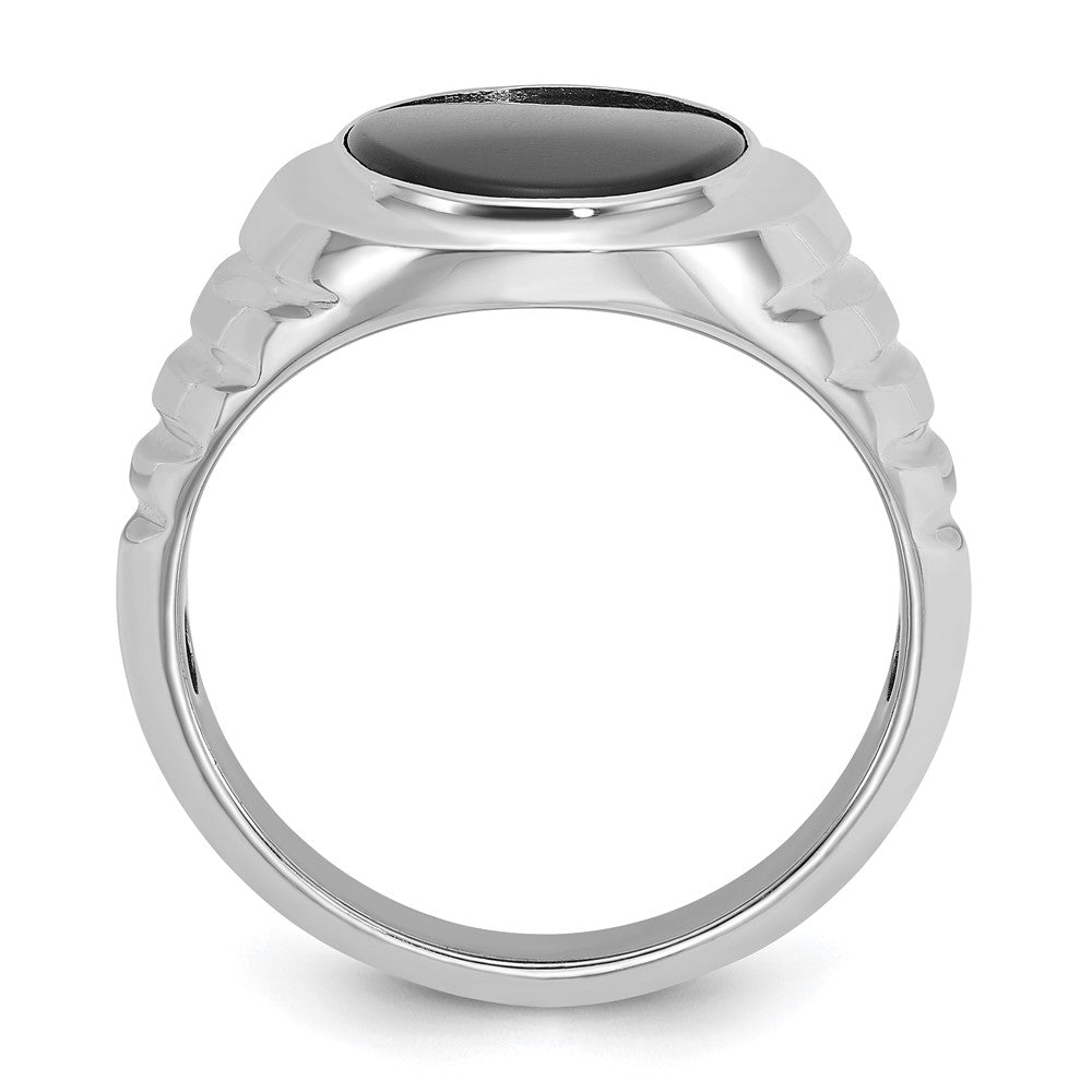 14K Weißgold Herren-Ring mit ovalem Onyx
