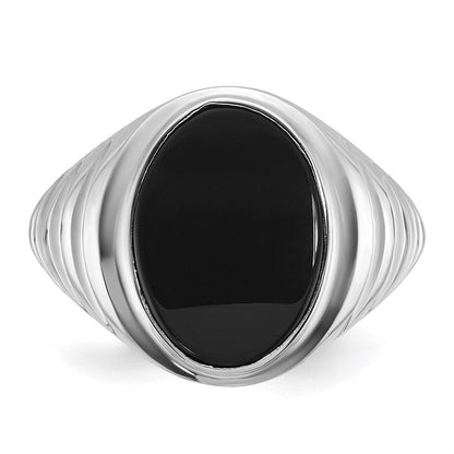 14K Weißgold Herren-Ring mit ovalem Onyx