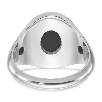 14K Weißgold Herren-Ring mit ovalem Onyx