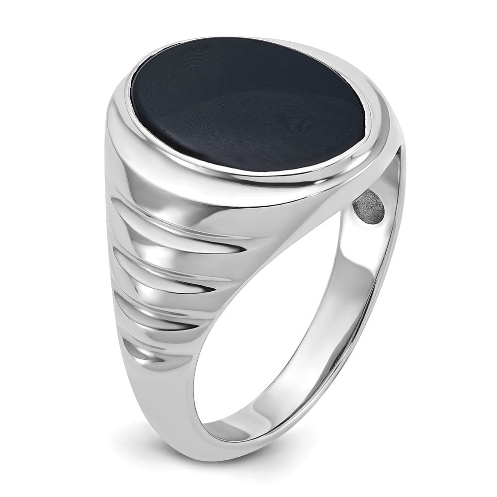 14K Weißgold Herren-Ring mit ovalem Onyx