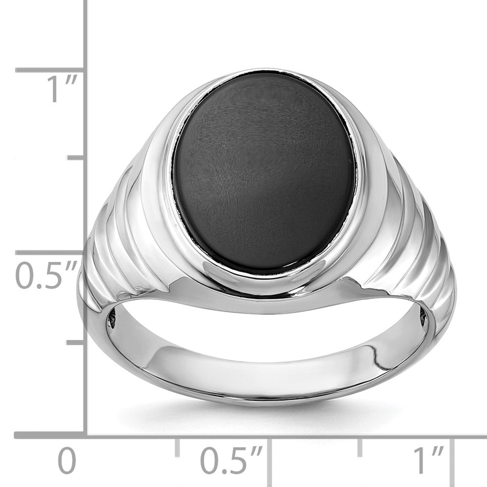 14K Weißgold Herren-Ring mit ovalem Onyx