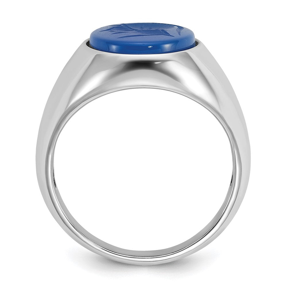 14K Weißgold Herren-Ring mit blauem Achat, komplett