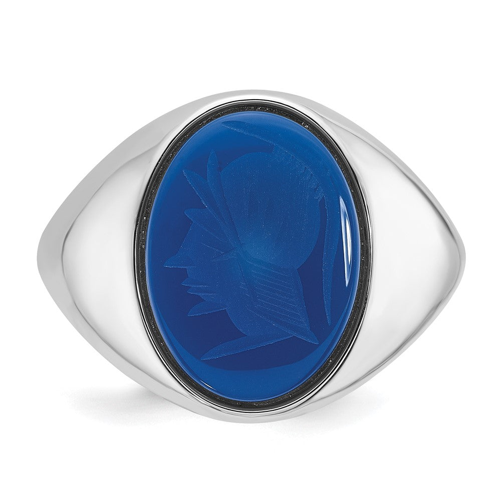 14K Weißgold Herren-Ring mit blauem Achat, komplett