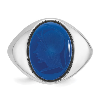 14K Weißgold Herren-Ring mit blauem Achat, komplett
