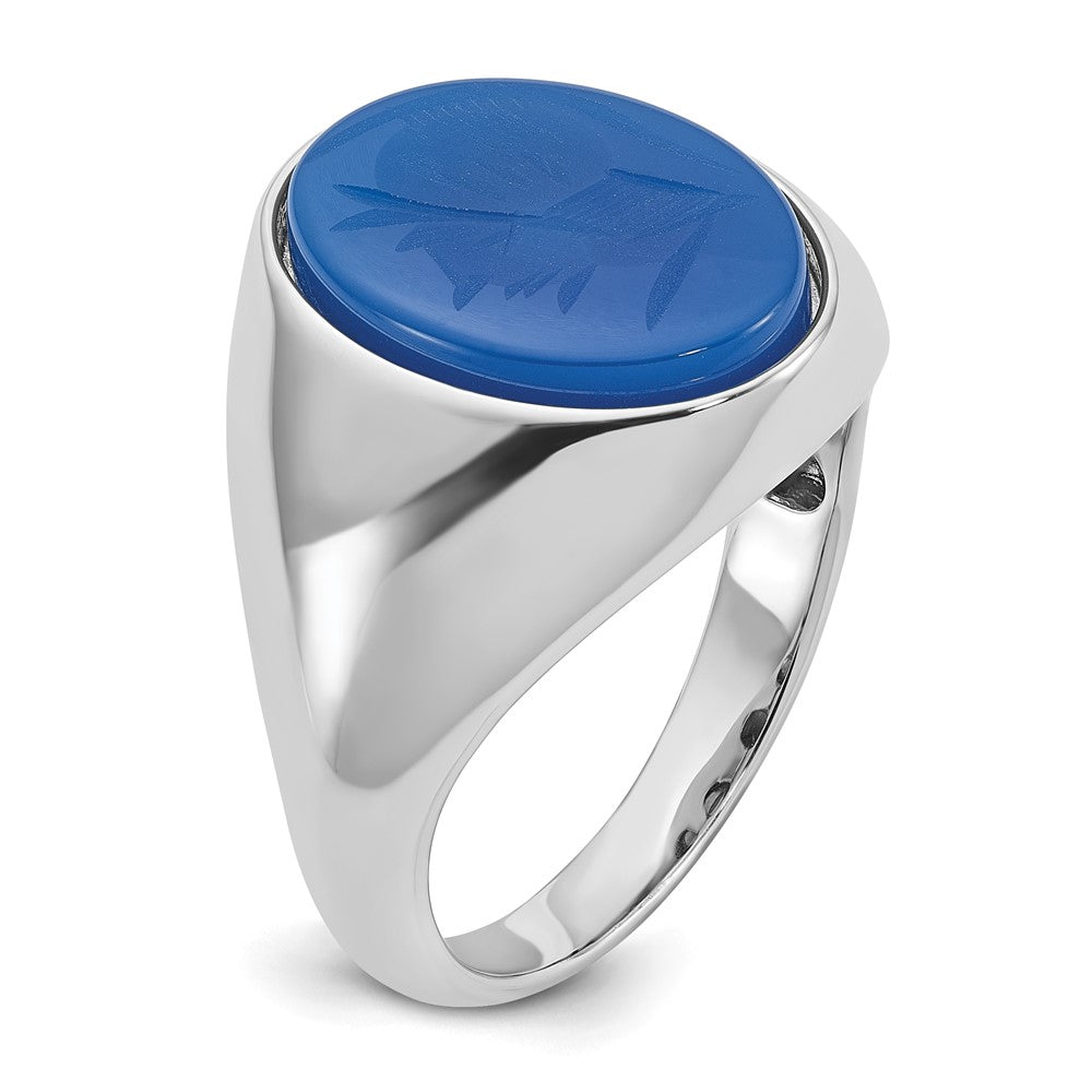 14K Weißgold Herren-Ring mit blauem Achat, komplett
