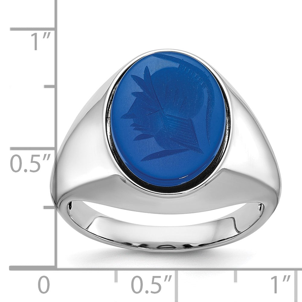 14K Weißgold Herren-Ring mit blauem Achat, komplett