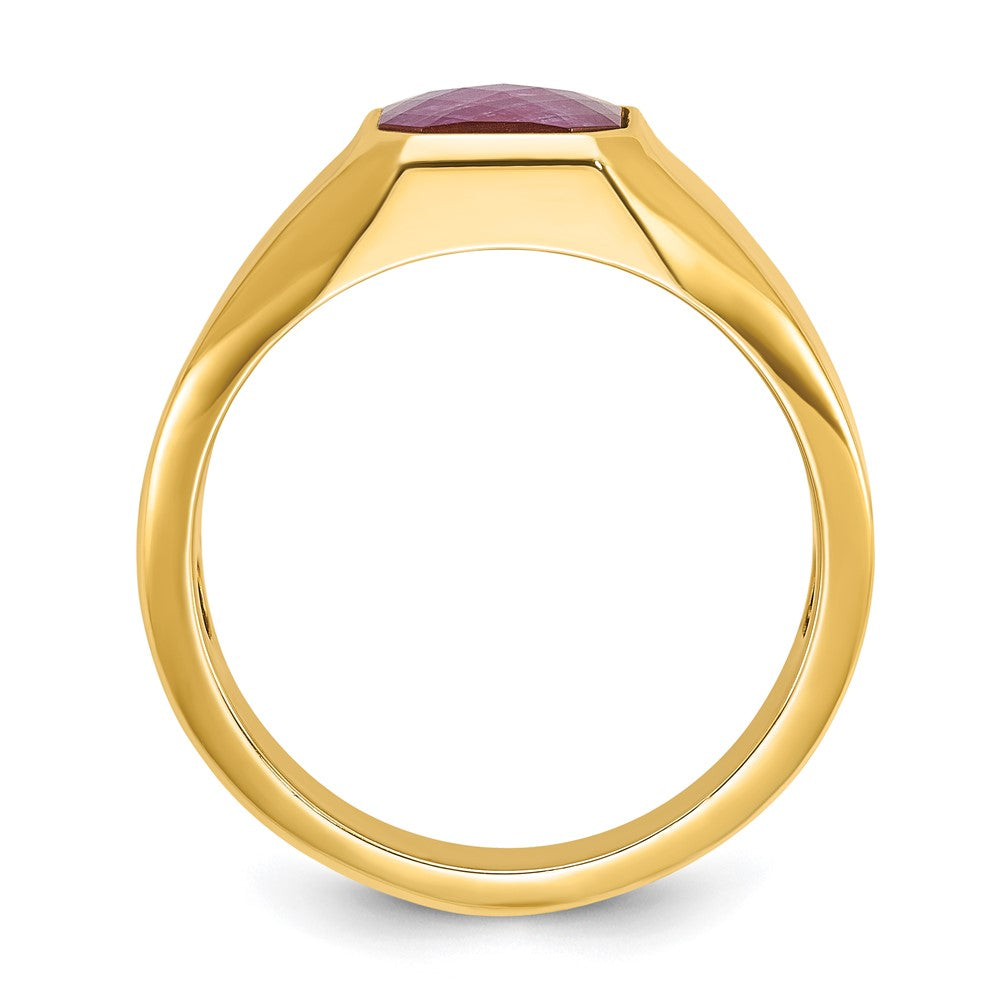 14K Gelbgold Herren-Ring mit komplett gefasstem Rubin-Dublett-Stein