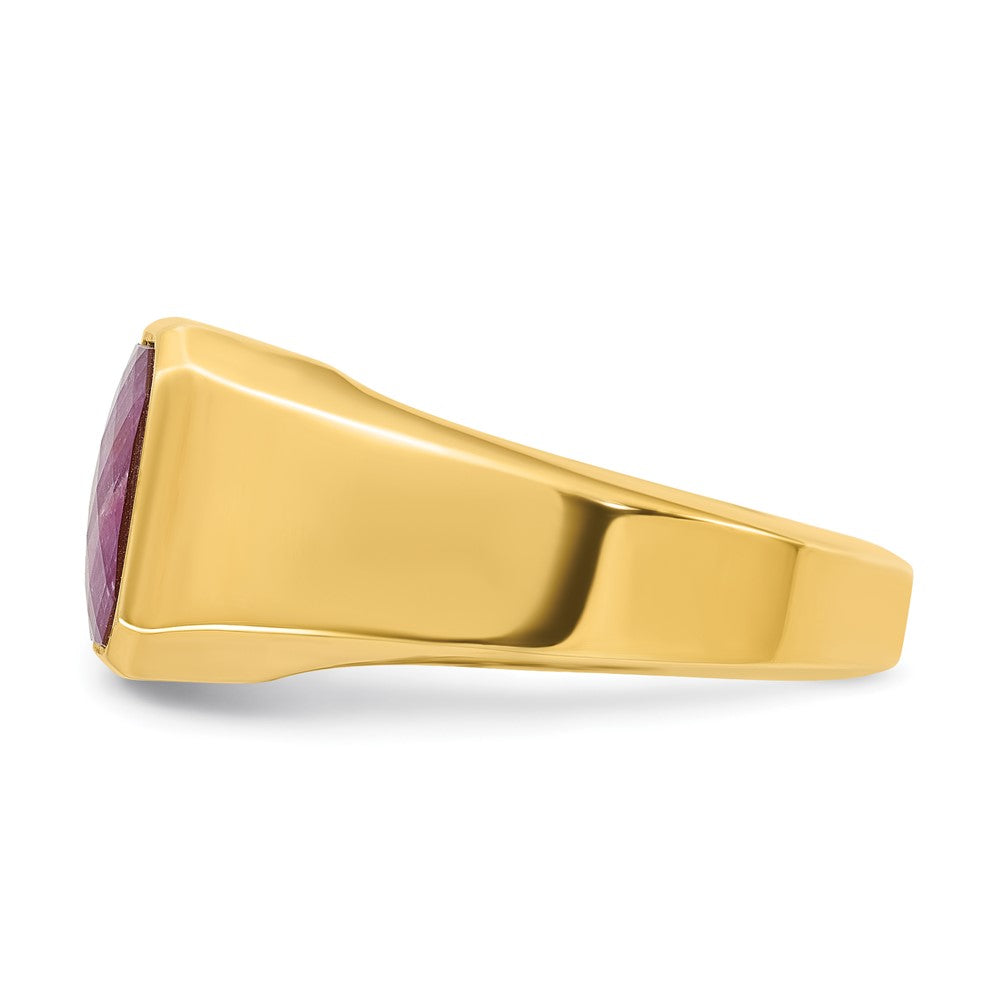 14K Gelbgold Herren-Ring mit komplett gefasstem Rubin-Dublett-Stein