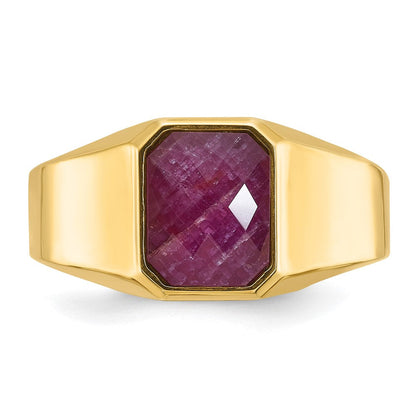 14K Gelbgold Herren-Ring mit komplett gefasstem Rubin-Dublett-Stein