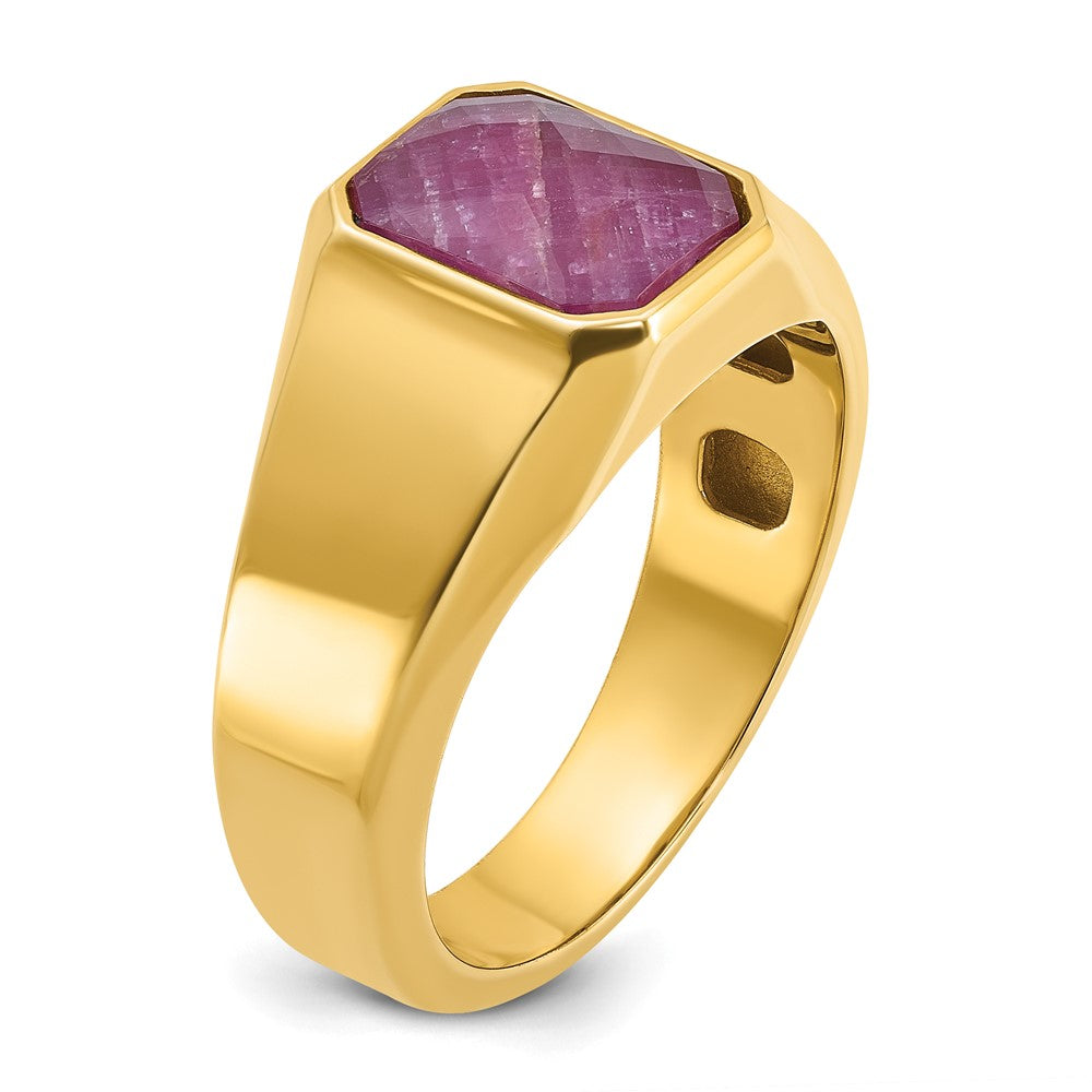 14K Gelbgold Herren-Ring mit komplett gefasstem Rubin-Dublett-Stein