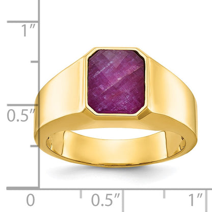 14K Gelbgold Herren-Ring mit komplett gefasstem Rubin-Dublett-Stein
