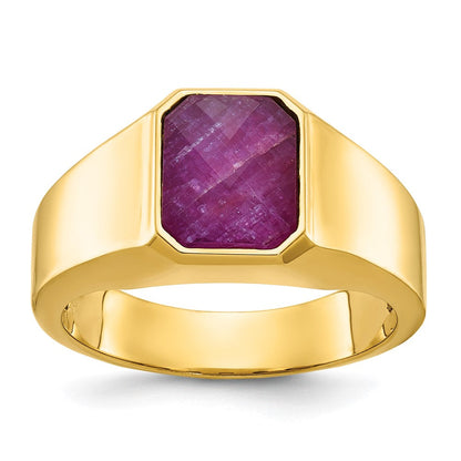 14K Gelbgold Herren-Ring mit komplett gefasstem Rubin-Dublett-Stein