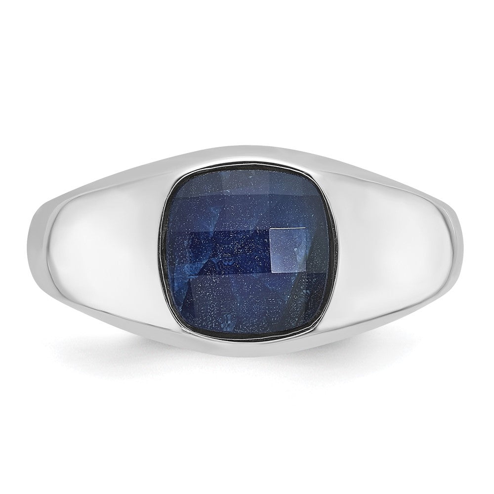 14K Weißgold Herren-Ring mit Saphir-Dublette