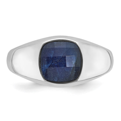 14K Weißgold Herren-Ring mit Saphir-Dublette