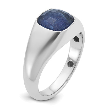 14K Weißgold Herren-Ring mit Saphir-Dublette