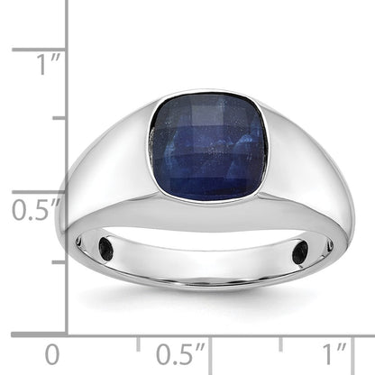 14K Weißgold Herren-Ring mit Saphir-Dublette