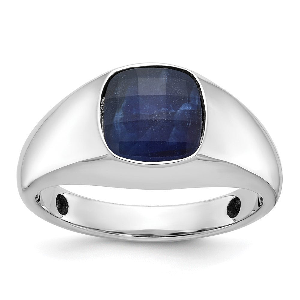 14K Weißgold Herren-Ring mit Saphir-Dublette