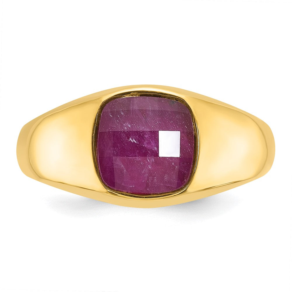 14K Gelbgold Herren-Ring mit Rubin-Dublette komplett gefasst