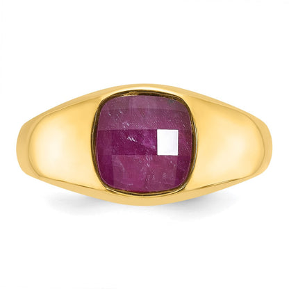 14K Gelbgold Herren-Ring mit Rubin-Dublette komplett gefasst