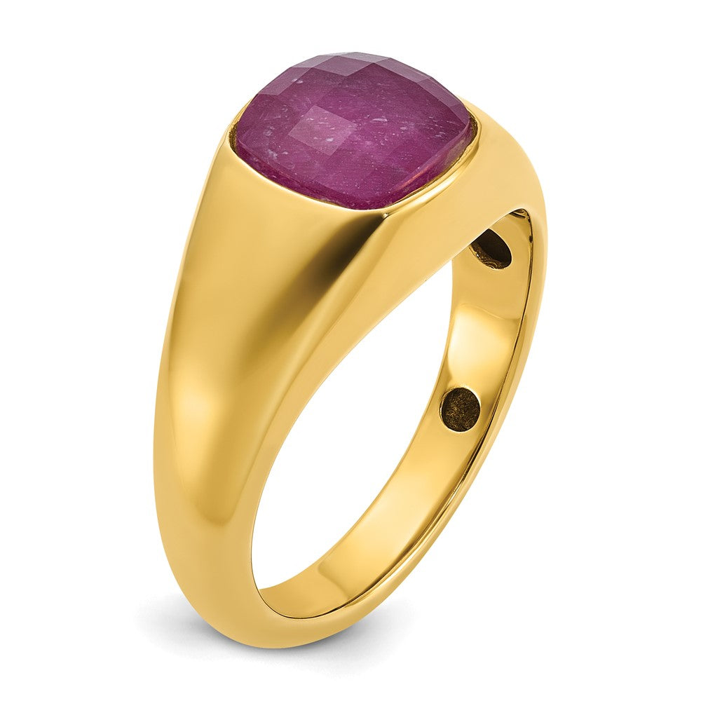 14K Gelbgold Herren-Ring mit Rubin-Dublette komplett gefasst