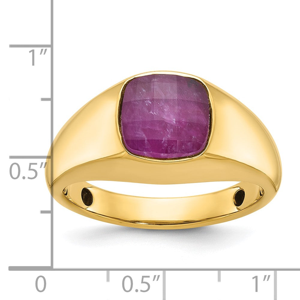 14K Gelbgold Herren-Ring mit Rubin-Dublette komplett gefasst