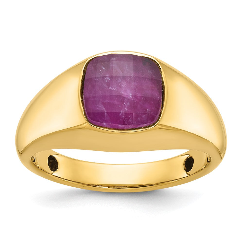 14K Gelbgold Herren-Ring mit Rubin-Dublette komplett gefasst