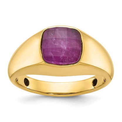 14K Gelbgold Herren-Ring mit Rubin-Dublette komplett gefasst