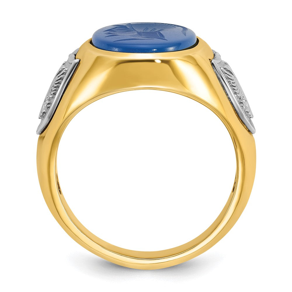 14K Bicolor Gold Herren-Ring mit blauem Achat, komplett besetzt