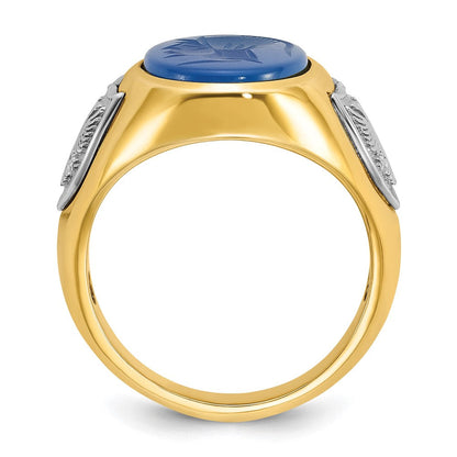14K Bicolor Gold Herren-Ring mit blauem Achat, komplett besetzt