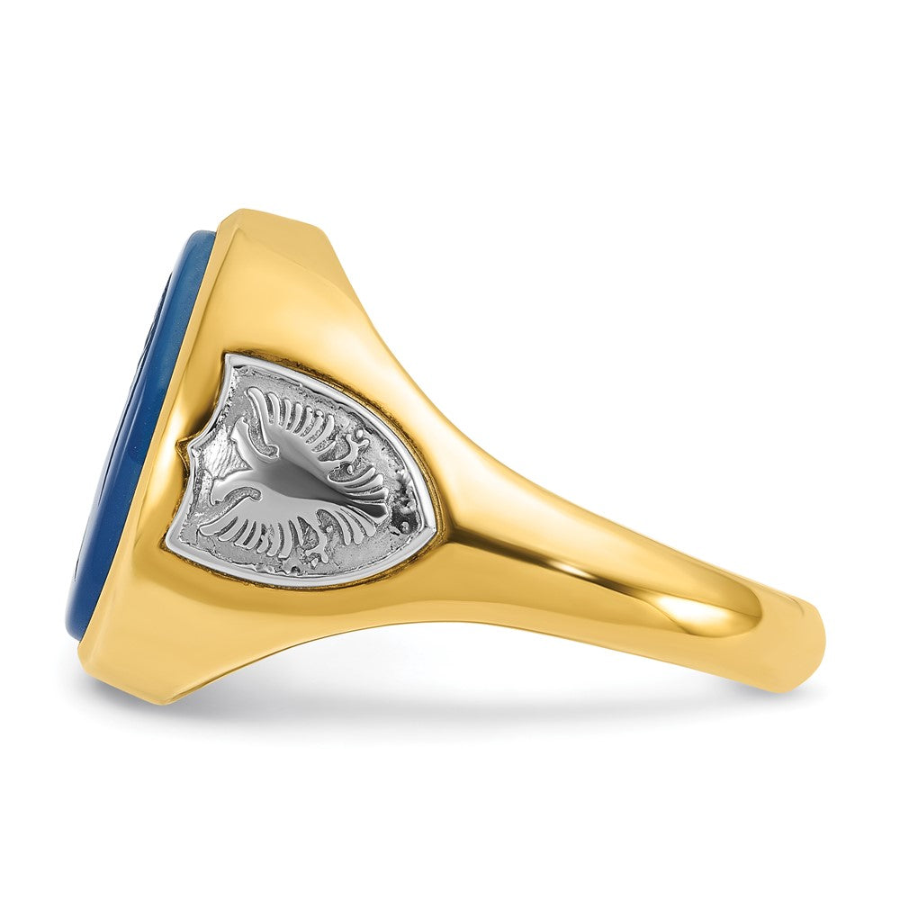 14K Bicolor Gold Herren-Ring mit blauem Achat, komplett besetzt