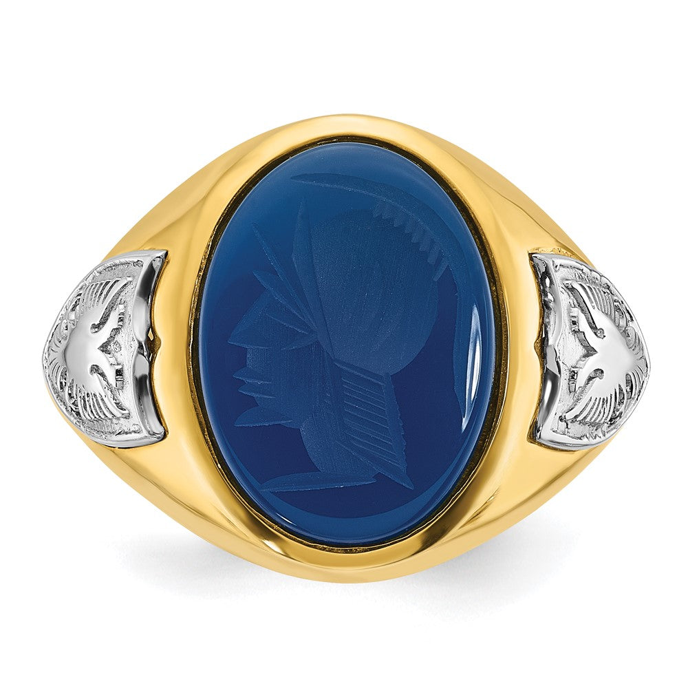 14K Bicolor Gold Herren-Ring mit blauem Achat, komplett besetzt