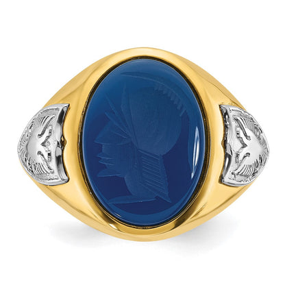 14K Bicolor Gold Herren-Ring mit blauem Achat, komplett besetzt