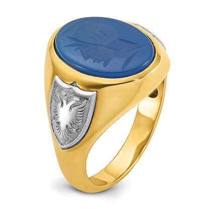 14K Bicolor Gold Herren-Ring mit blauem Achat, komplett besetzt