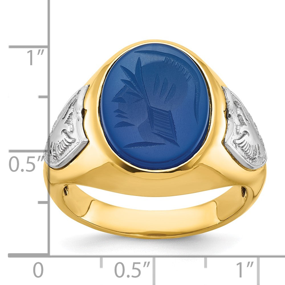 14K Bicolor Gold Herren-Ring mit blauem Achat, komplett besetzt