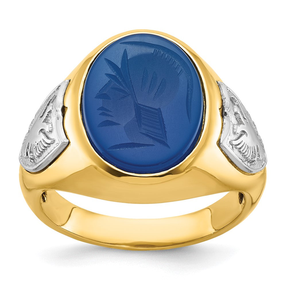14K Bicolor Gold Herren-Ring mit blauem Achat, komplett besetzt