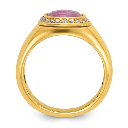 10K Gelbgold Ibgoodman Herren Rubin Doublet Stein und Diamant Komplett Ring