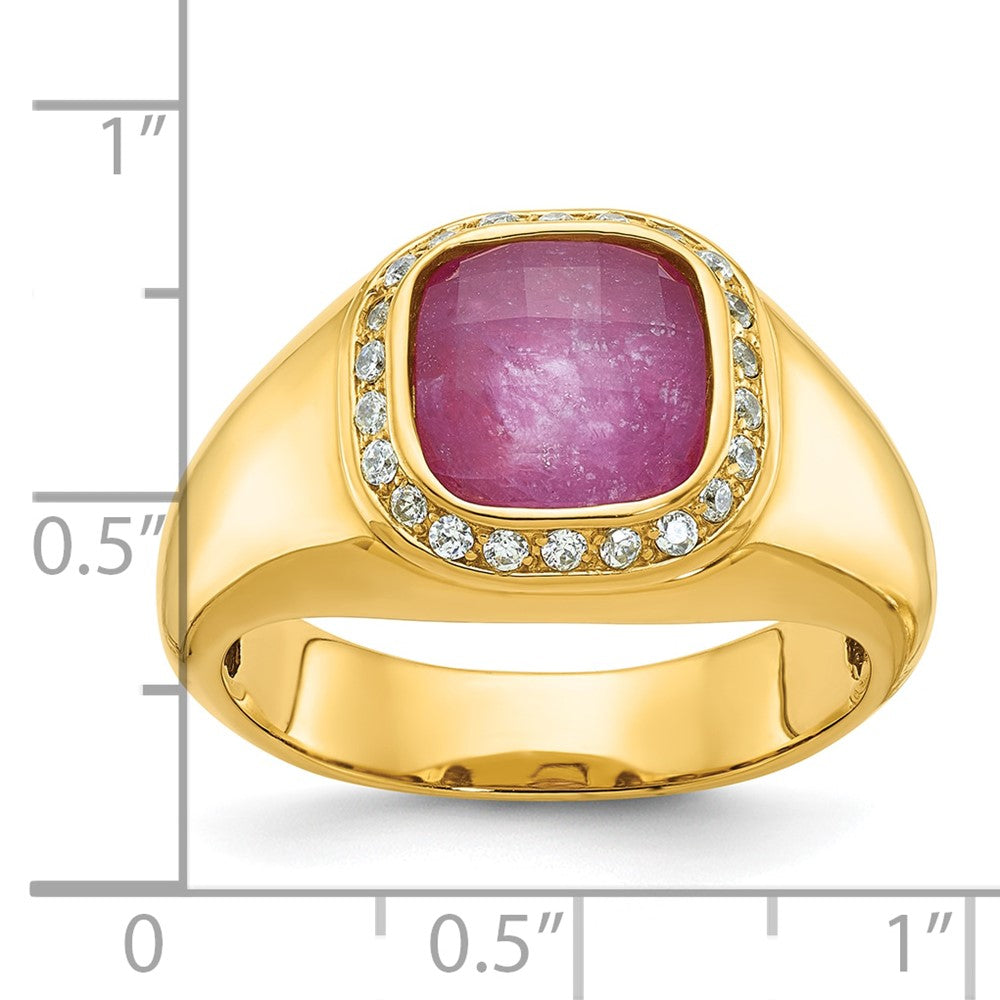 10K Gelbgold Ibgoodman Herren Rubin Doublet Stein und Diamant Komplett Ring
