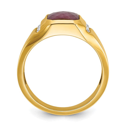 14K Gelbgold Herren Rubin Doublet Stein und 1/6 Karat Diamant Komplett Ring