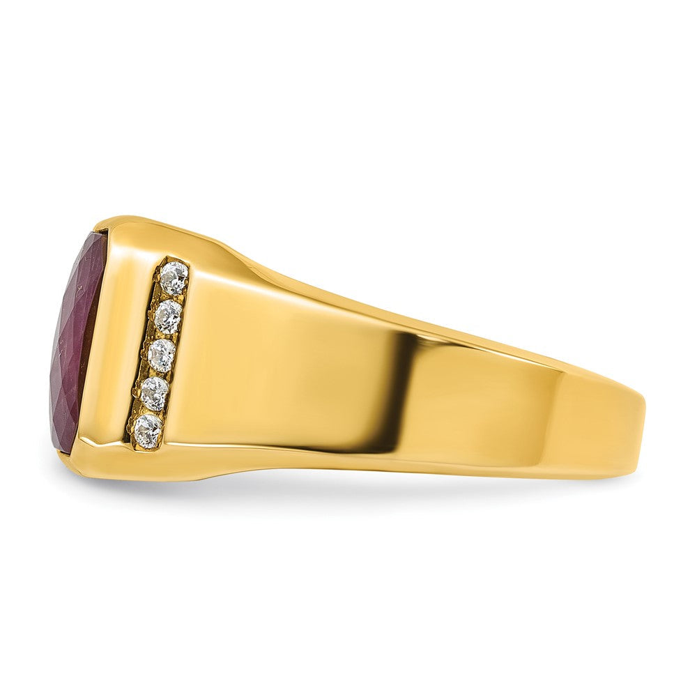 14K Gelbgold Herren Rubin Doublet Stein und 1/6 Karat Diamant Komplett Ring