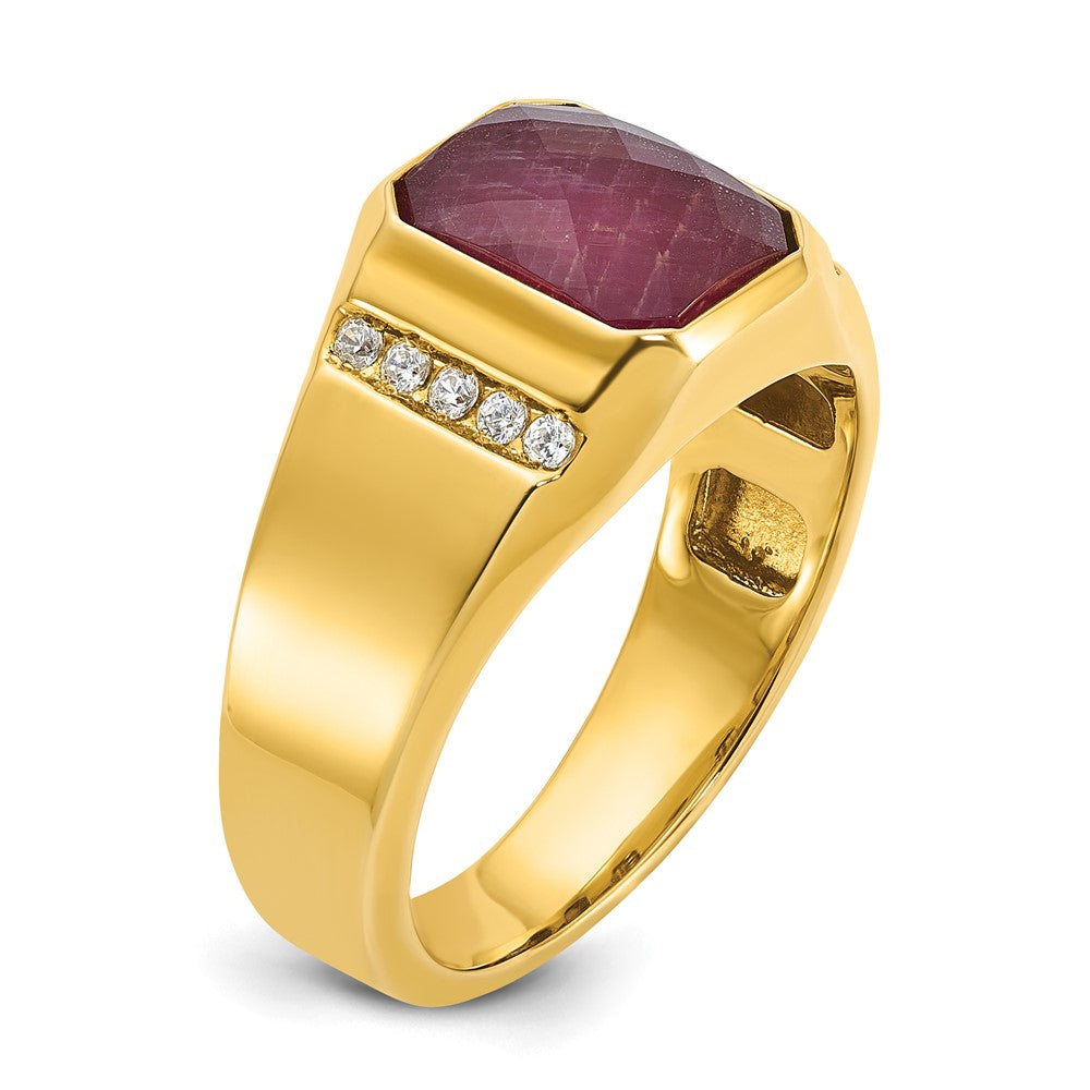 14K Gelbgold Herren Rubin Doublet Stein und 1/6 Karat Diamant Komplett Ring