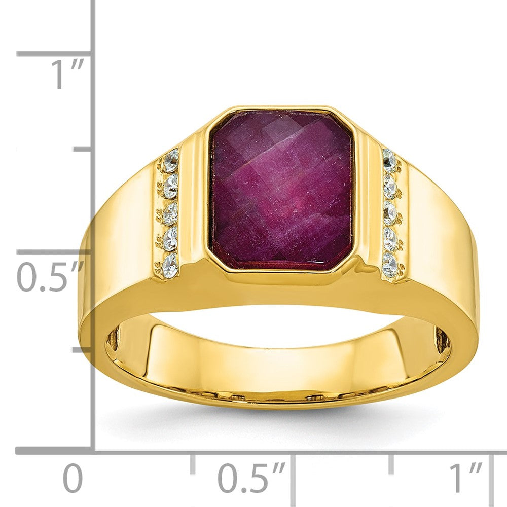 14K Gelbgold Herren Rubin Doublet Stein und 1/6 Karat Diamant Komplett Ring