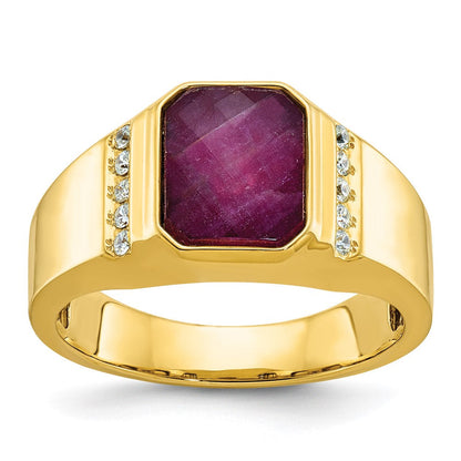 14K Gelbgold Herren Rubin Doublet Stein und 1/6 Karat Diamant Komplett Ring