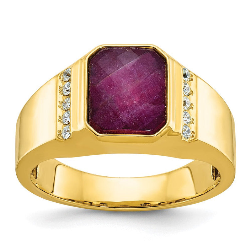 14K Gelbgold Herren Rubin Doublet Stein und 1/6 Karat Diamant Komplett Ring