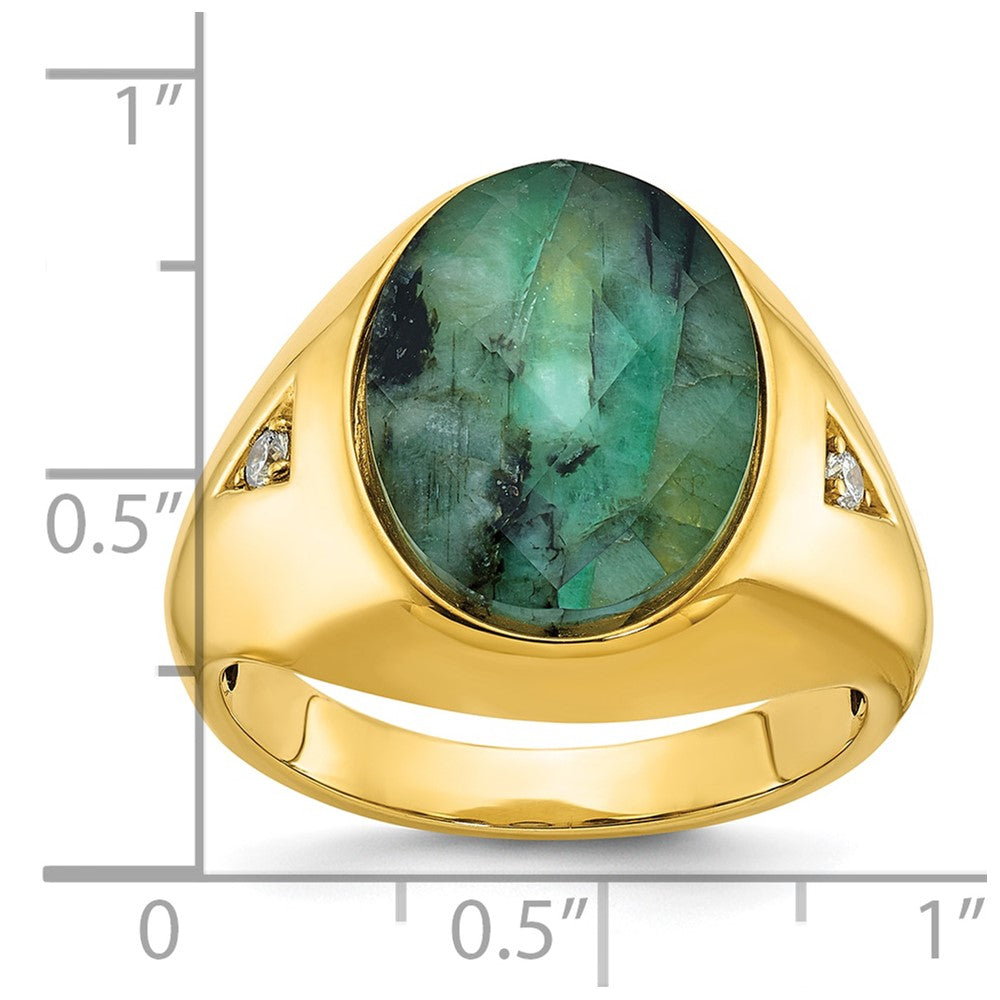 10K Gelbgold Ibgoodman Herren Oval Smaragd Doublet Stein und Diamant Komplett Ring