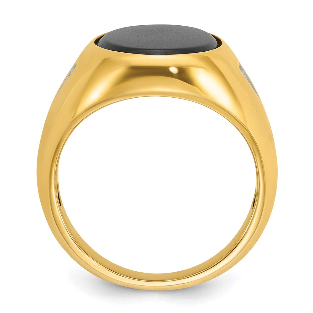 10K Gelbgold Ibgoodman Herren Oval Onyx und Diamant Komplett Ring