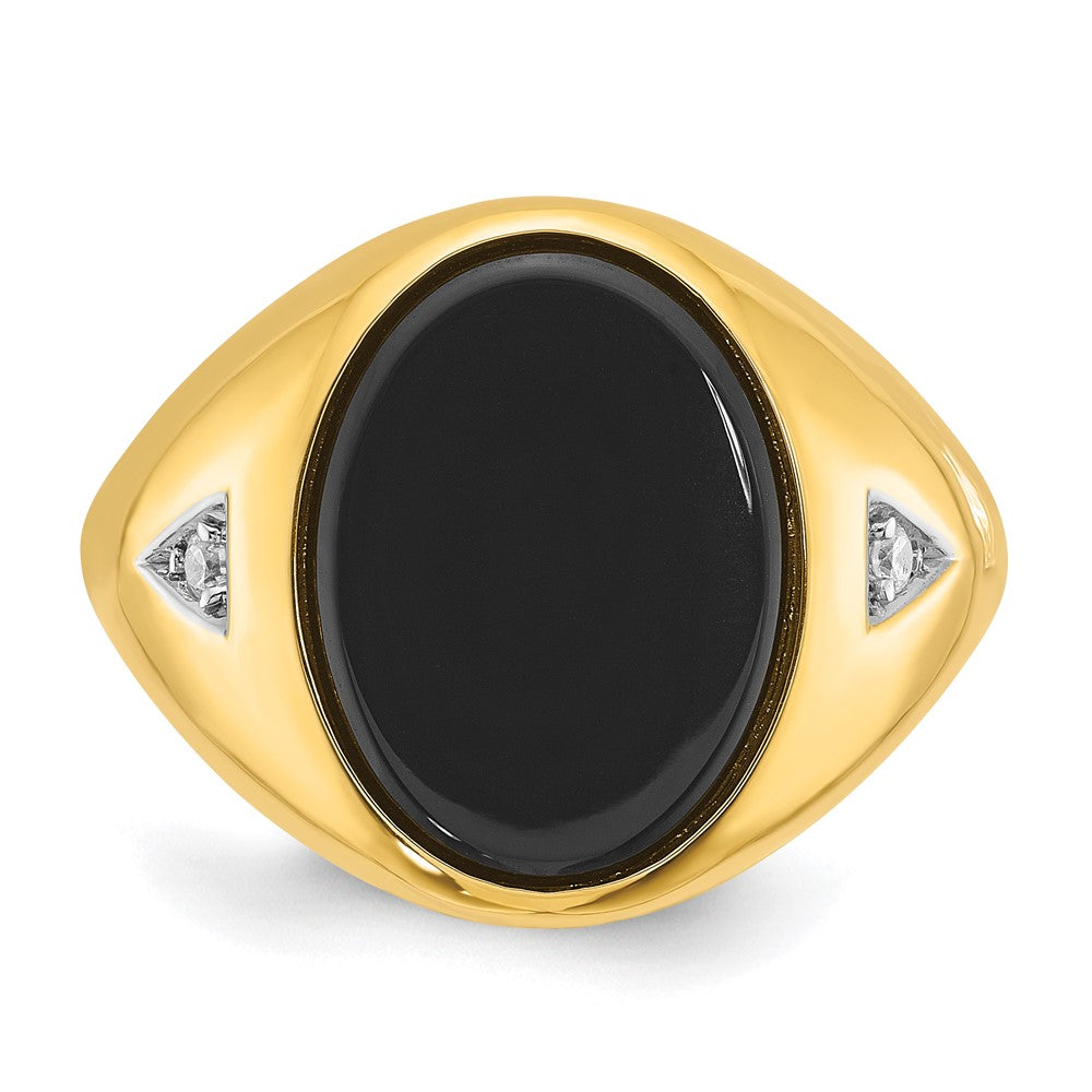 10K Gelbgold Ibgoodman Herren Oval Onyx und Diamant Komplett Ring