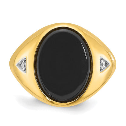 10K Gelbgold Ibgoodman Herren Oval Onyx und Diamant Komplett Ring