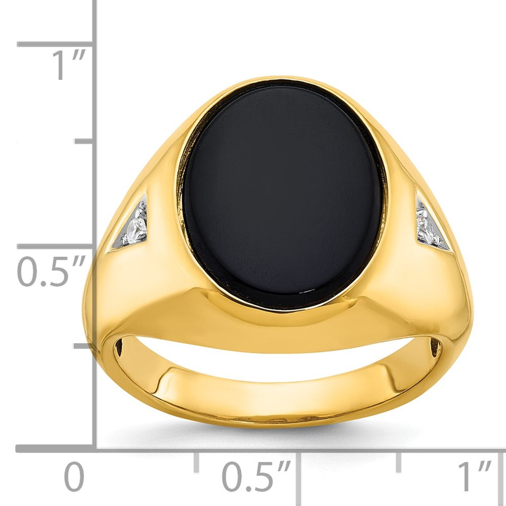10K Gelbgold Ibgoodman Herren Oval Onyx und Diamant Komplett Ring