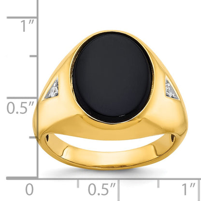 10K Gelbgold Ibgoodman Herren Oval Onyx und Diamant Komplett Ring