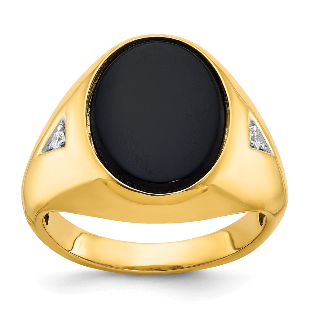 10K Gelbgold Ibgoodman Herren Oval Onyx und Diamant Komplett Ring